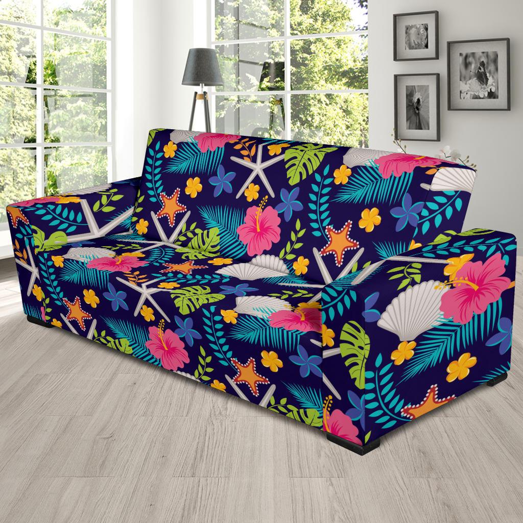 Beach Seashell Floral Theme Sofa Slipcover-JTAMIGO.COM