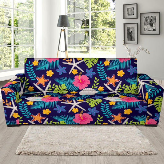 Beach Seashell Floral Theme Sofa Slipcover-JTAMIGO.COM