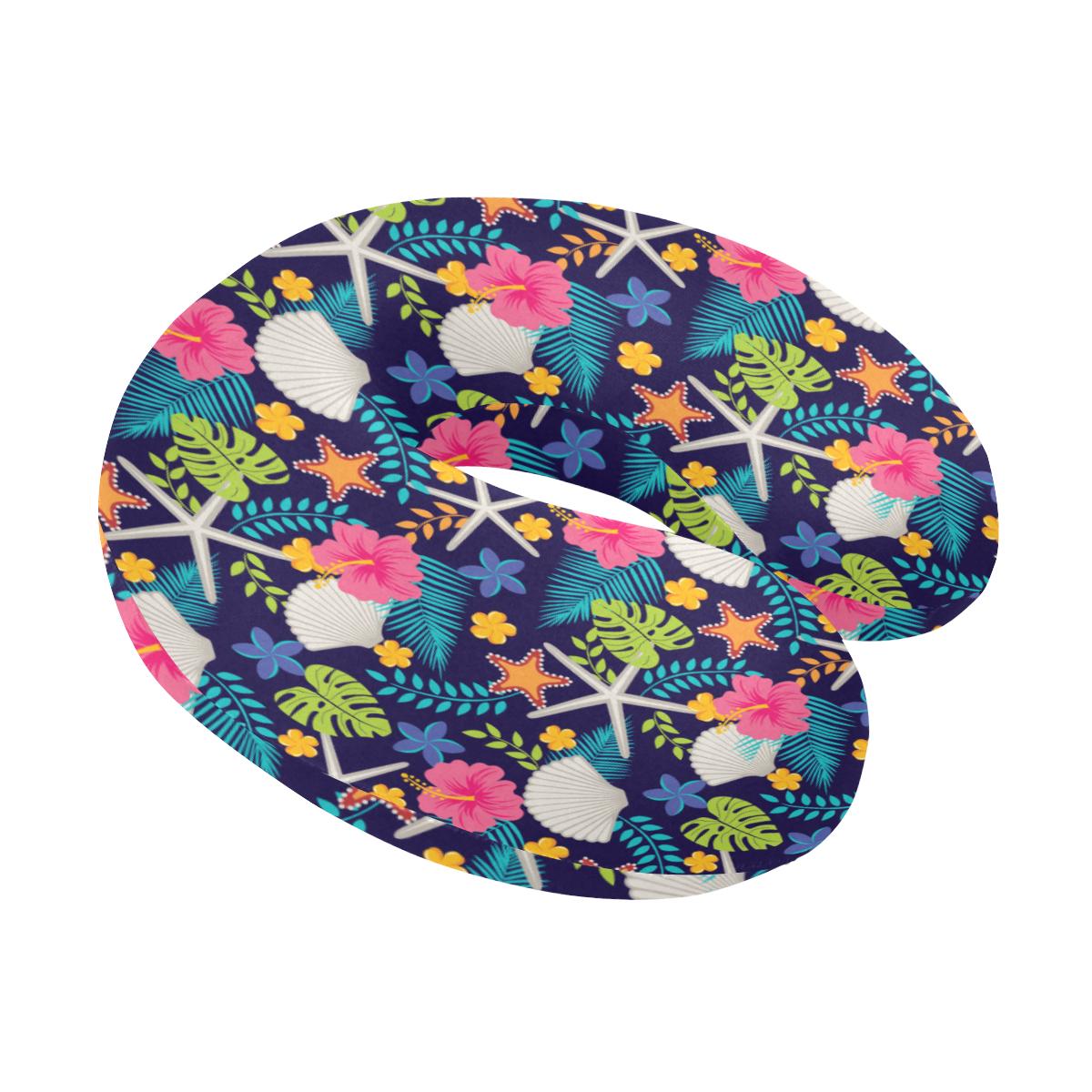 Beach Seashell Floral Theme U-Shaped Travel Neck Pillow-JTAMIGO.COM