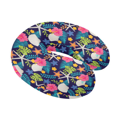 Beach Seashell Floral Theme U-Shaped Travel Neck Pillow-JTAMIGO.COM