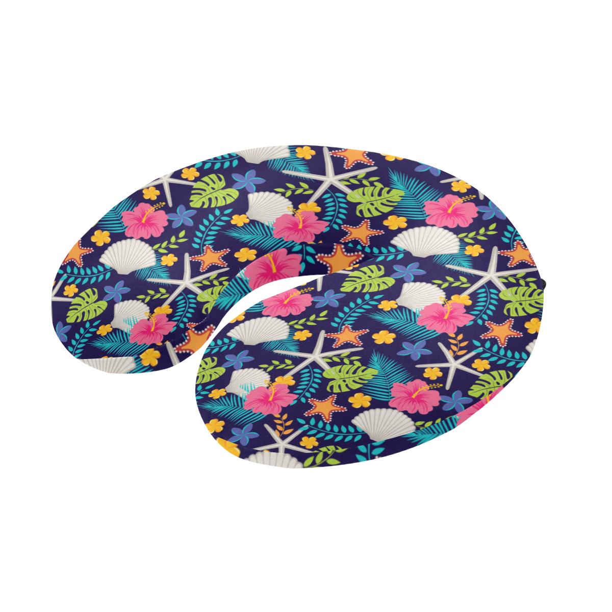 Beach Seashell Floral Theme U-Shaped Travel Neck Pillow-JTAMIGO.COM