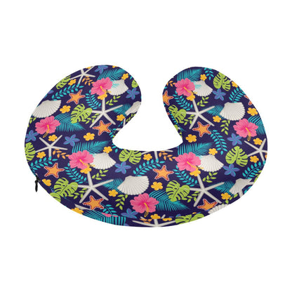 Beach Seashell Floral Theme U-Shaped Travel Neck Pillow-JTAMIGO.COM