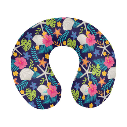 Beach Seashell Floral Theme U-Shaped Travel Neck Pillow-JTAMIGO.COM