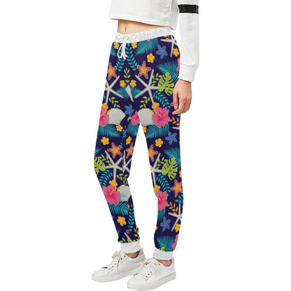 Beach Seashell Floral Theme Unisex Casual Sweatpants (Model L11)-JTAMIGO.COM