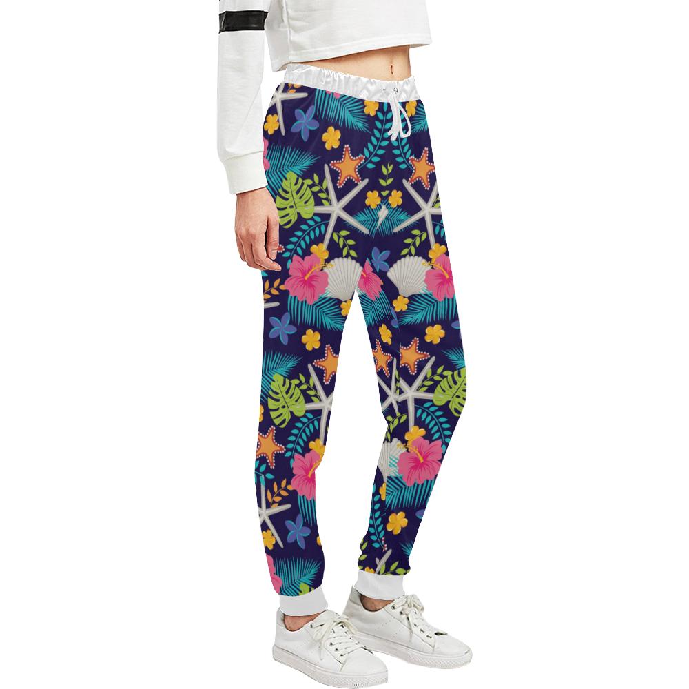 Beach Seashell Floral Theme Unisex Casual Sweatpants (Model L11)-JTAMIGO.COM