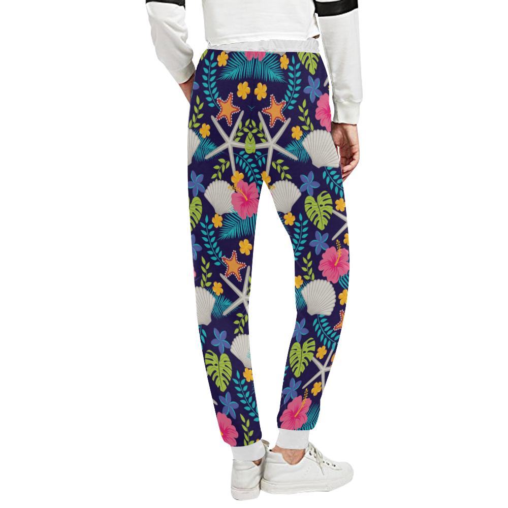 Beach Seashell Floral Theme Unisex Casual Sweatpants (Model L11)-JTAMIGO.COM