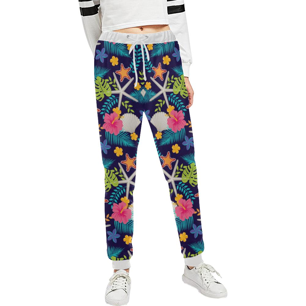 Beach Seashell Floral Theme Unisex Casual Sweatpants (Model L11)-JTAMIGO.COM