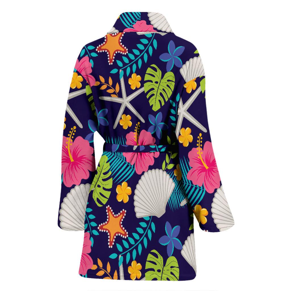 Beach Seashell Floral Theme Women Bath Robe-JTAMIGO.COM