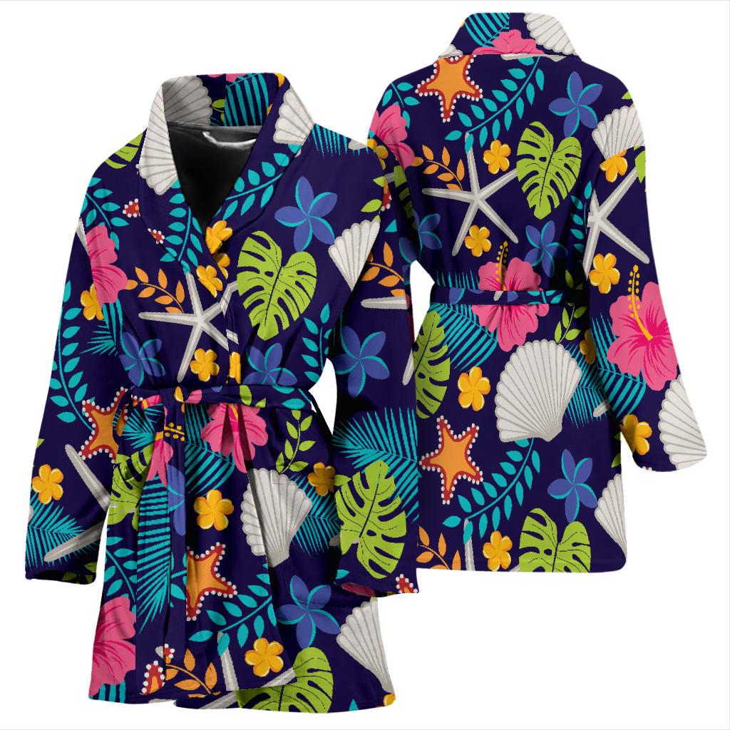 Beach Seashell Floral Theme Women Bath Robe-JTAMIGO.COM