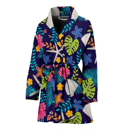 Beach Seashell Floral Theme Women Bath Robe-JTAMIGO.COM