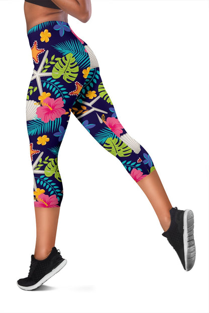 Beach Seashell Floral Theme Women Capris