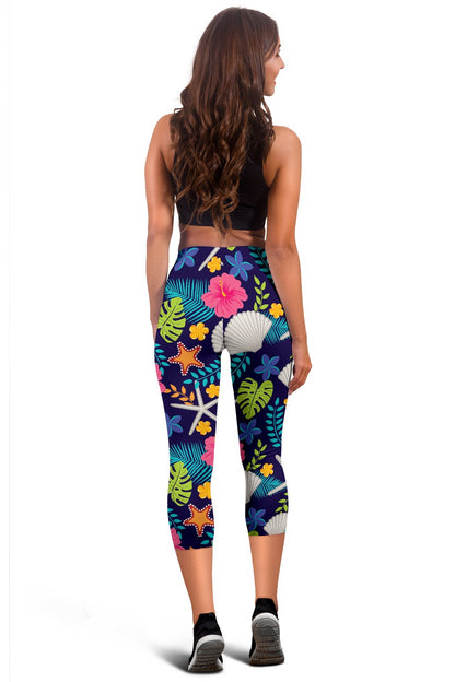 Beach Seashell Floral Theme Women Capris