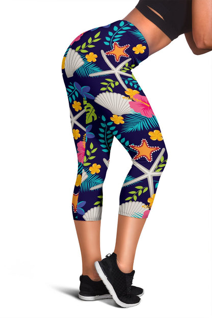 Beach Seashell Floral Theme Women Capris