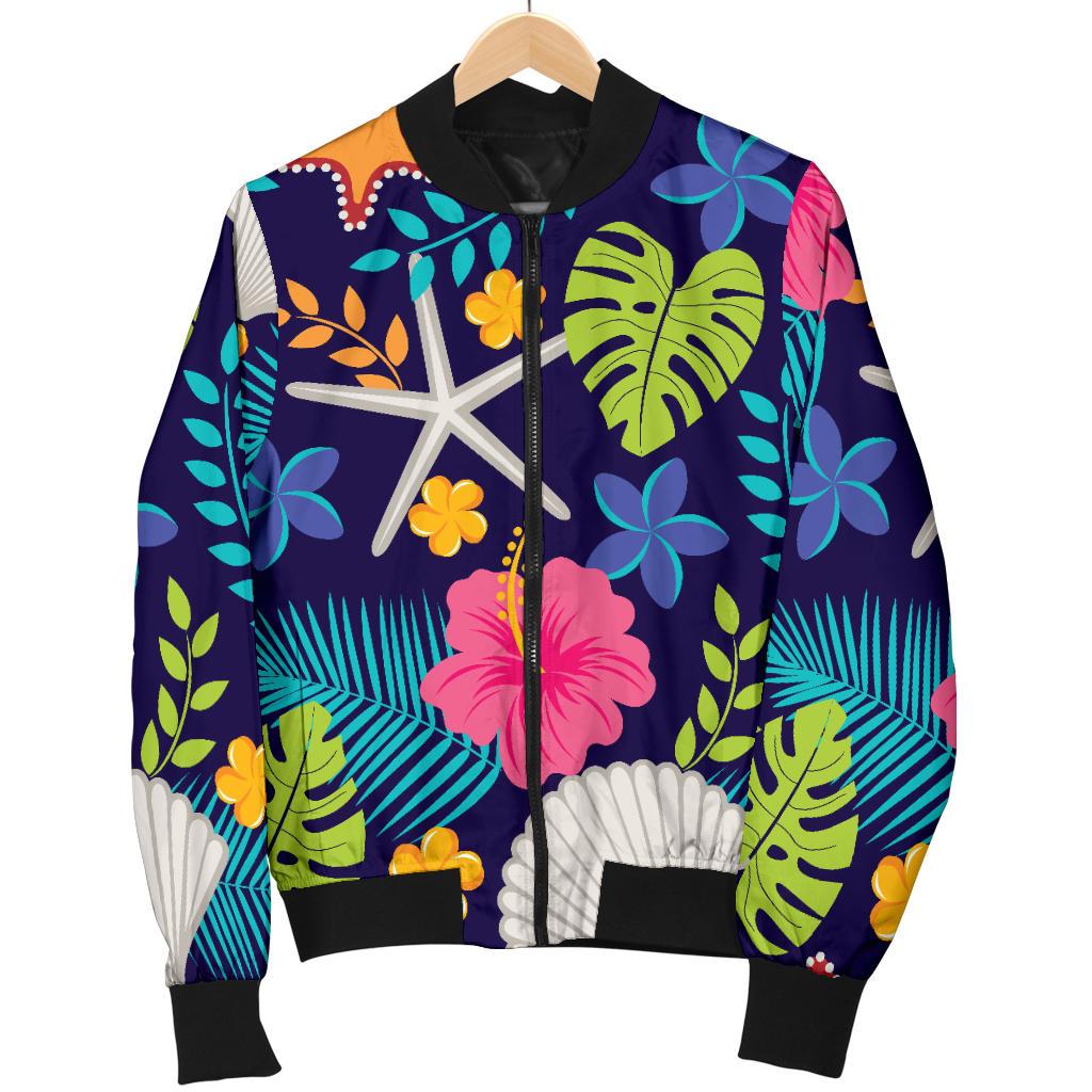 Beach Seashell Floral Theme Women Casual Bomber Jacket