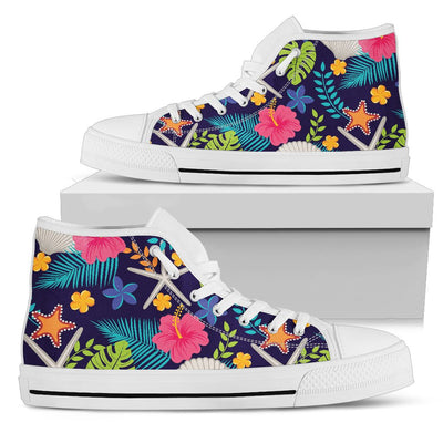 Beach Seashell Floral Theme Women High Top Shoes