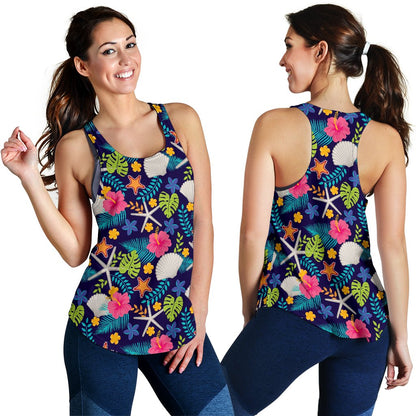 Beach Seashell Floral Theme Women Racerback Tank Top