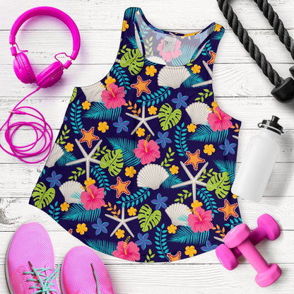 Beach Seashell Floral Theme Women Racerback Tank Top
