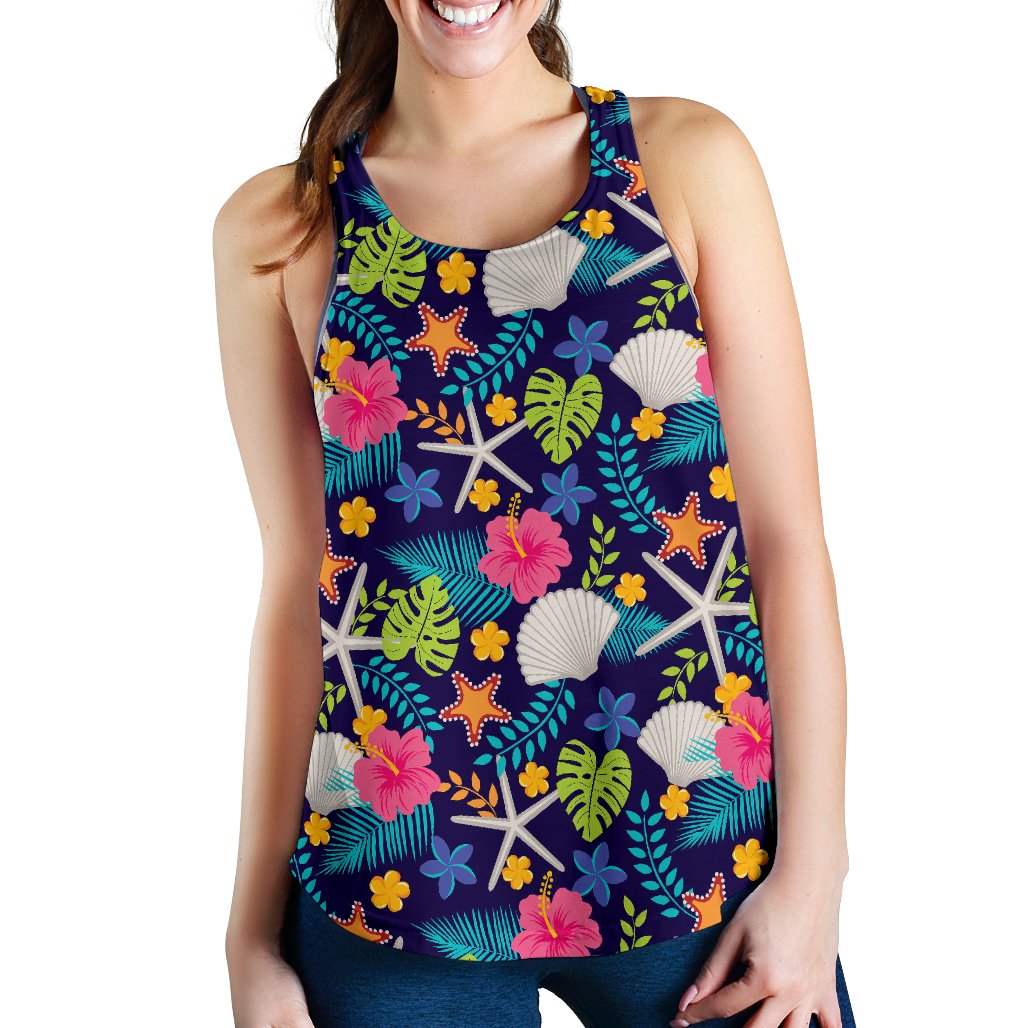 Beach Seashell Floral Theme Women Racerback Tank Top