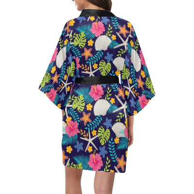 Beach Seashell Floral Theme Women Short Kimono Robe