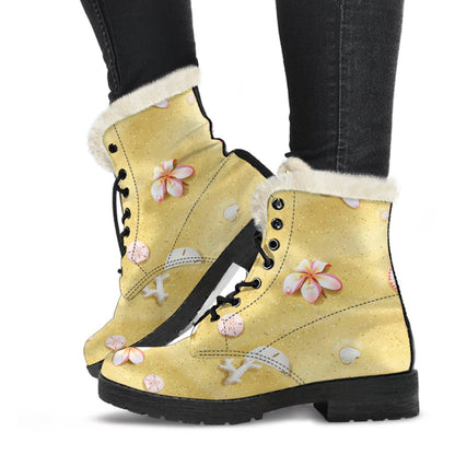 Beach Theme Print Faux Fur Leather Boots-JTAMIGO.COM