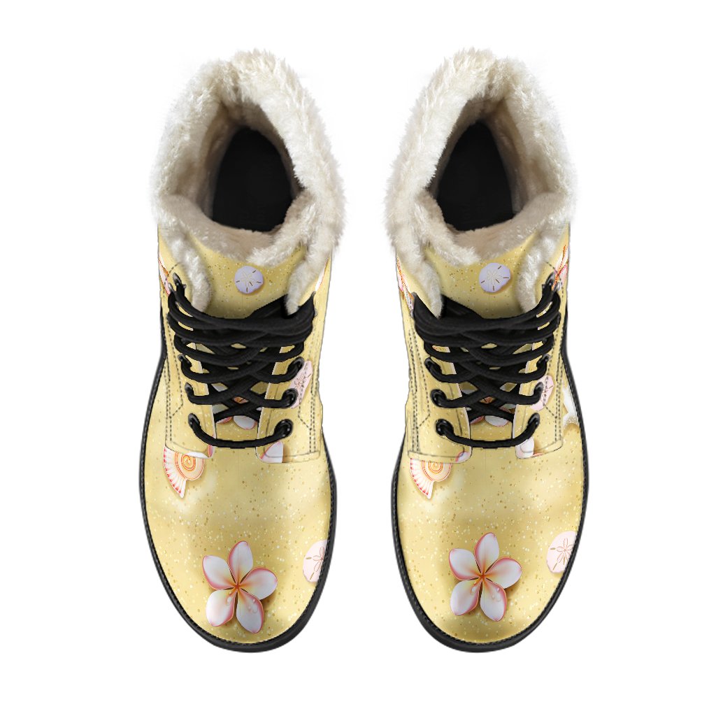 Beach Theme Print Faux Fur Leather Boots-JTAMIGO.COM