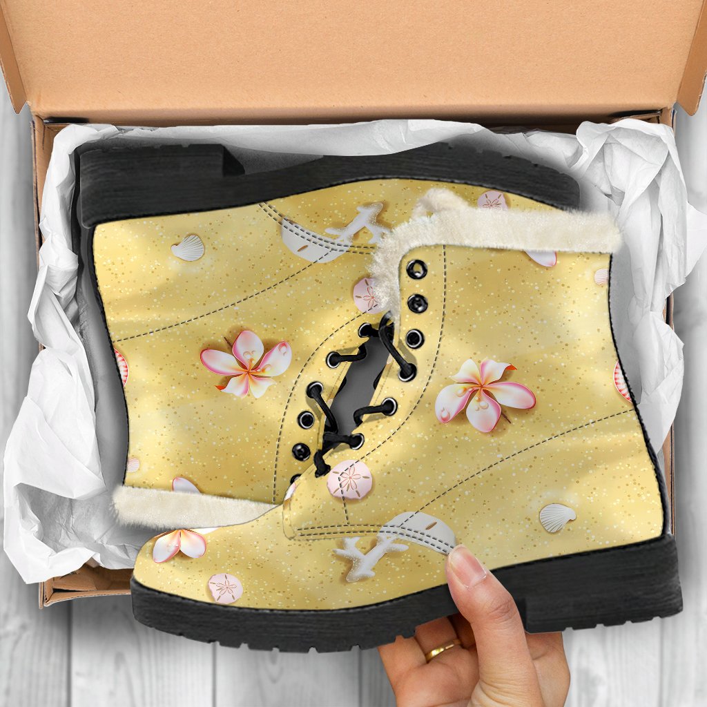 Beach Theme Print Faux Fur Leather Boots-JTAMIGO.COM