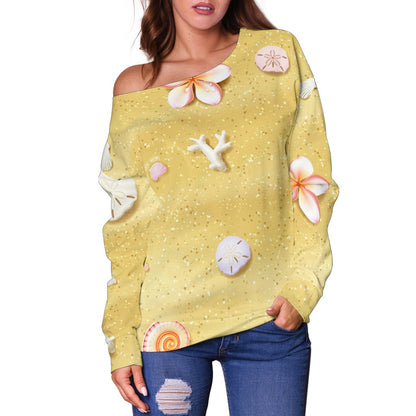 Beach Theme Print Off Shoulder Sweatshirt