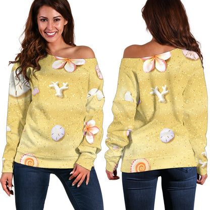 Beach Theme Print Off Shoulder Sweatshirt