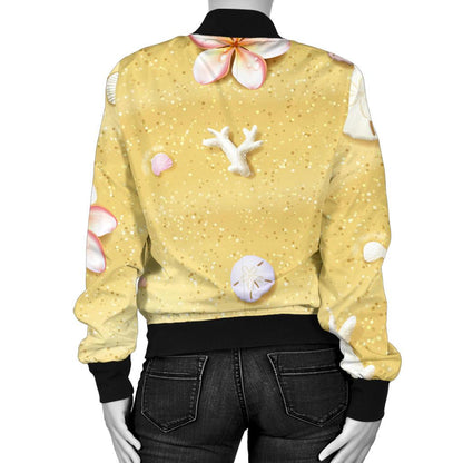 Beach Theme Print Women Casual Bomber Jacket