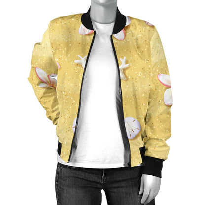 Beach Theme Print Women Casual Bomber Jacket