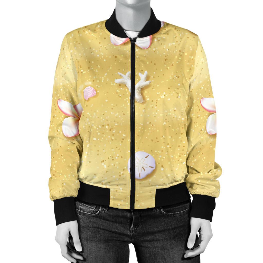 Beach Theme Print Women Casual Bomber Jacket