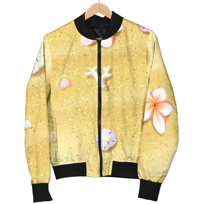 Beach Theme Print Women Casual Bomber Jacket