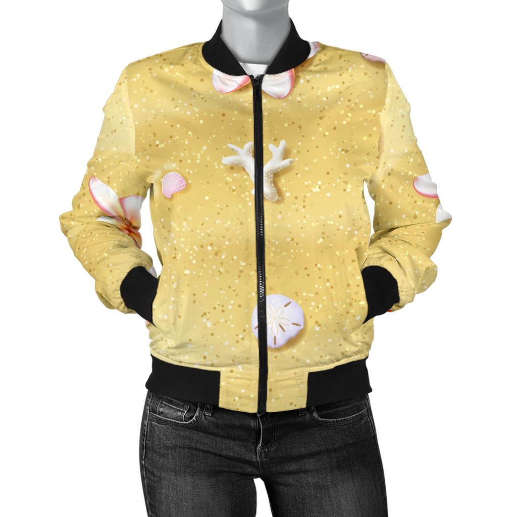 Beach Theme Print Women Casual Bomber Jacket