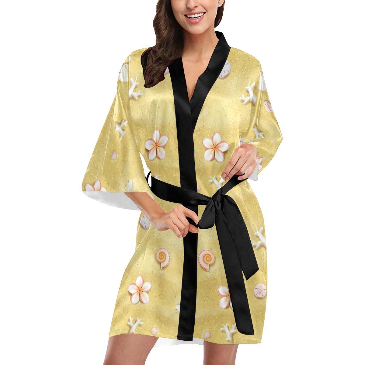 Beach Theme Print Women Short Kimono Robe