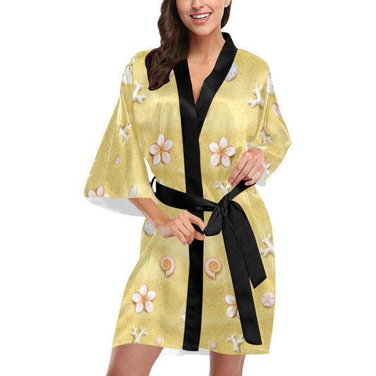 Beach Theme Print Women Short Kimono Robe