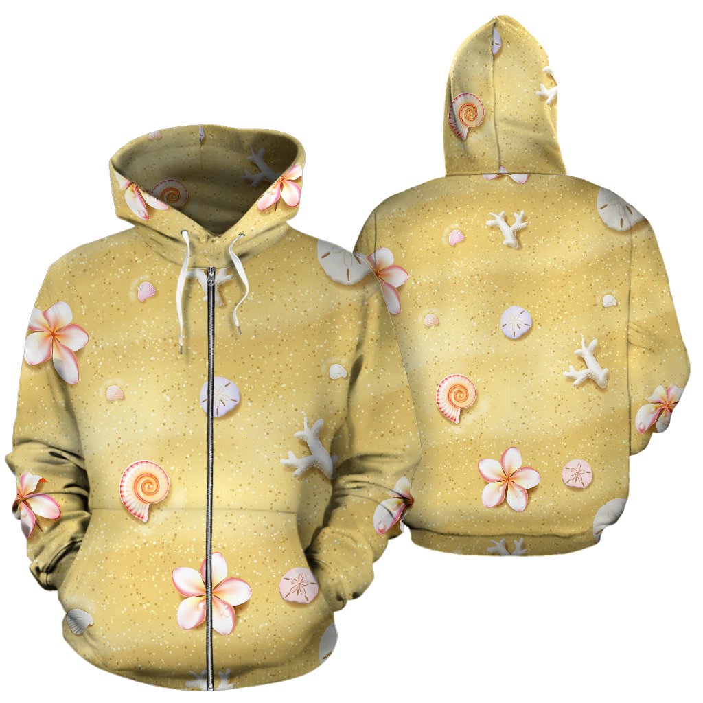 Beach Theme Print Zip Up Hoodie