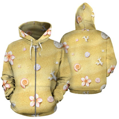 Beach Theme Print Zip Up Hoodie