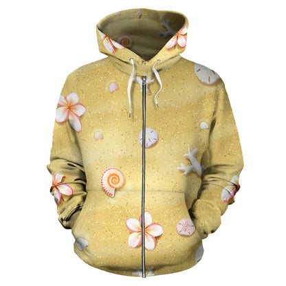 Beach Theme Print Zip Up Hoodie