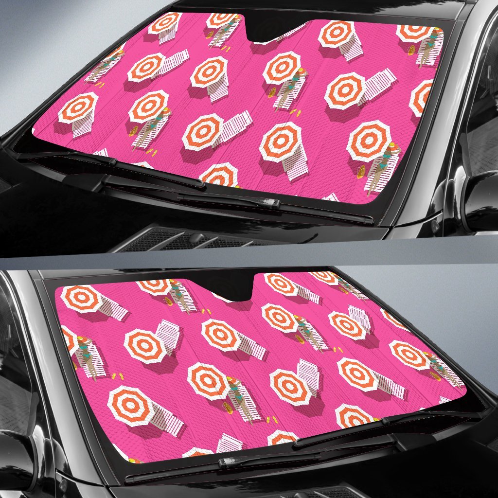 Beach Top View Umbrella Theme Car Sun Shade For Windshield