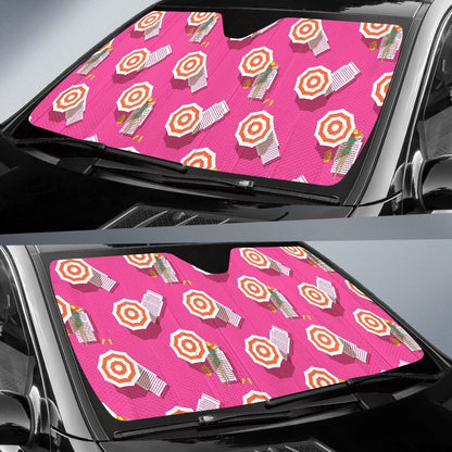 Beach Top View Umbrella Theme Car Sun Shade For Windshield