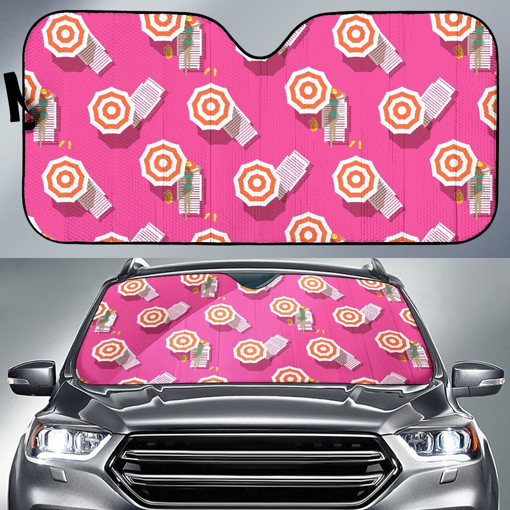 Beach Top View Umbrella Theme Car Sun Shade For Windshield