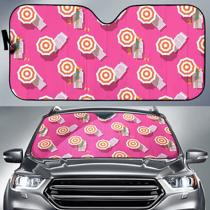 Beach Top View Umbrella Theme Car Sun Shade For Windshield