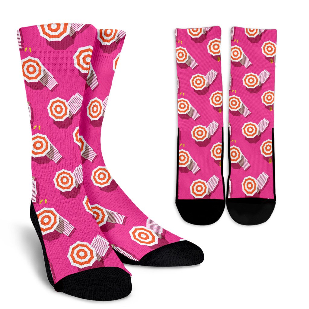 Beach Top View Umbrella Theme Crew Socks