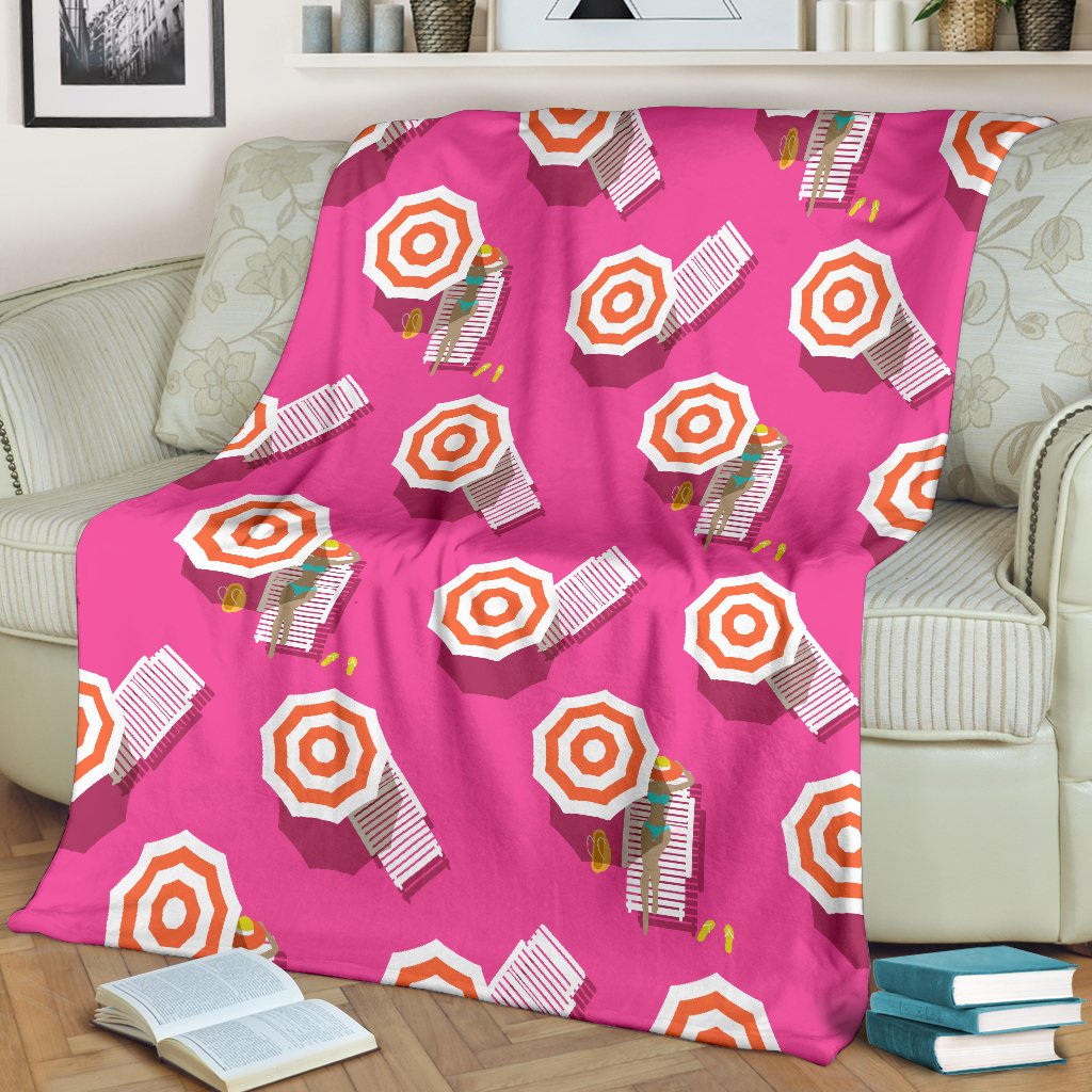 Beach Top View Umbrella Theme Fleece Blanket