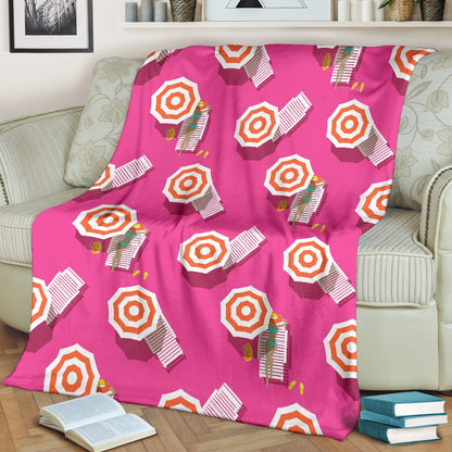 Beach Top View Umbrella Theme Fleece Blanket