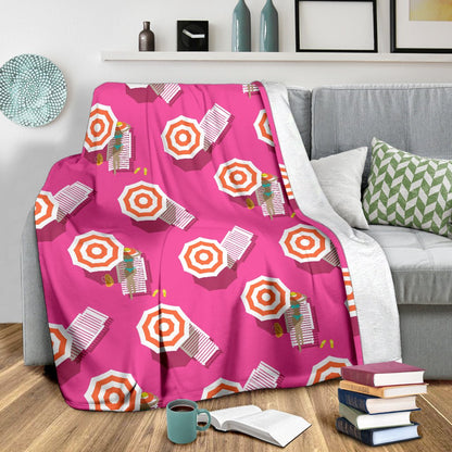 Beach Top View Umbrella Theme Fleece Blanket