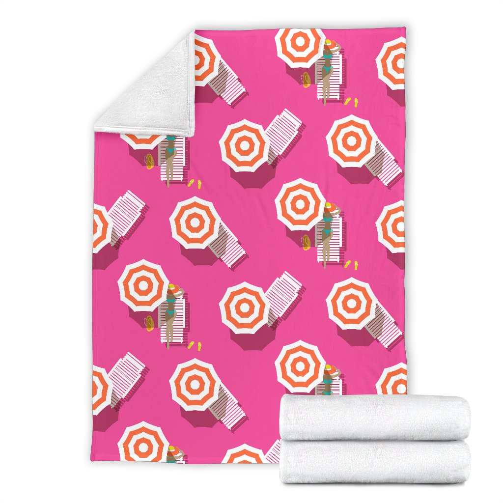 Beach Top View Umbrella Theme Fleece Blanket