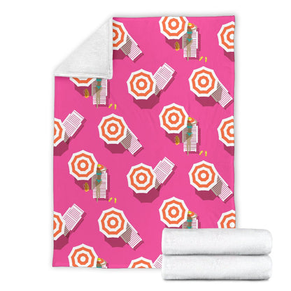 Beach Top View Umbrella Theme Fleece Blanket