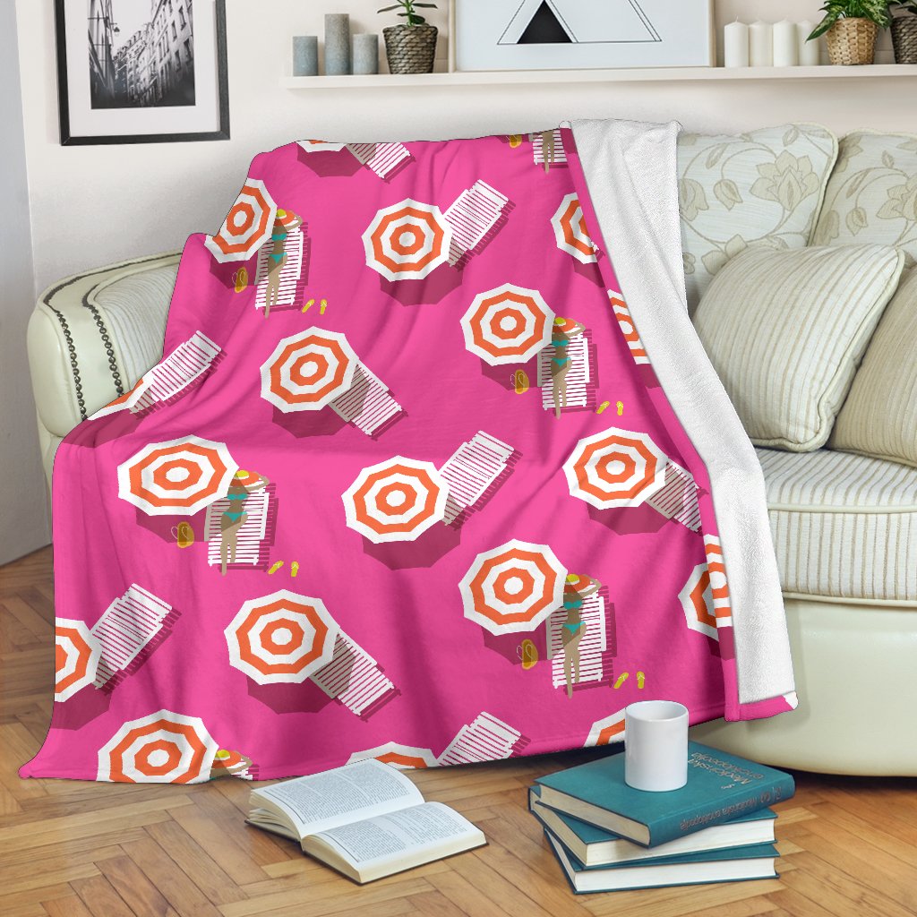 Beach Top View Umbrella Theme Fleece Blanket