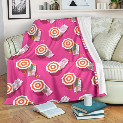 Beach Top View Umbrella Theme Fleece Blanket